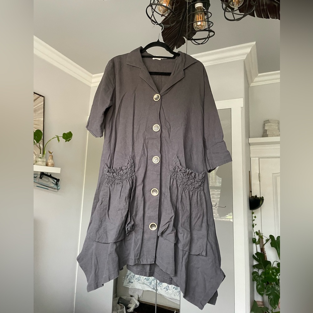 Small For Cynthia Charcoal Button-Down Top